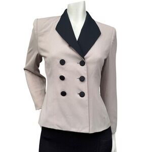 Vintage 90's Kasper ASL Blazer Double Breasted‎ Contrast Lapel Light Academia 4P